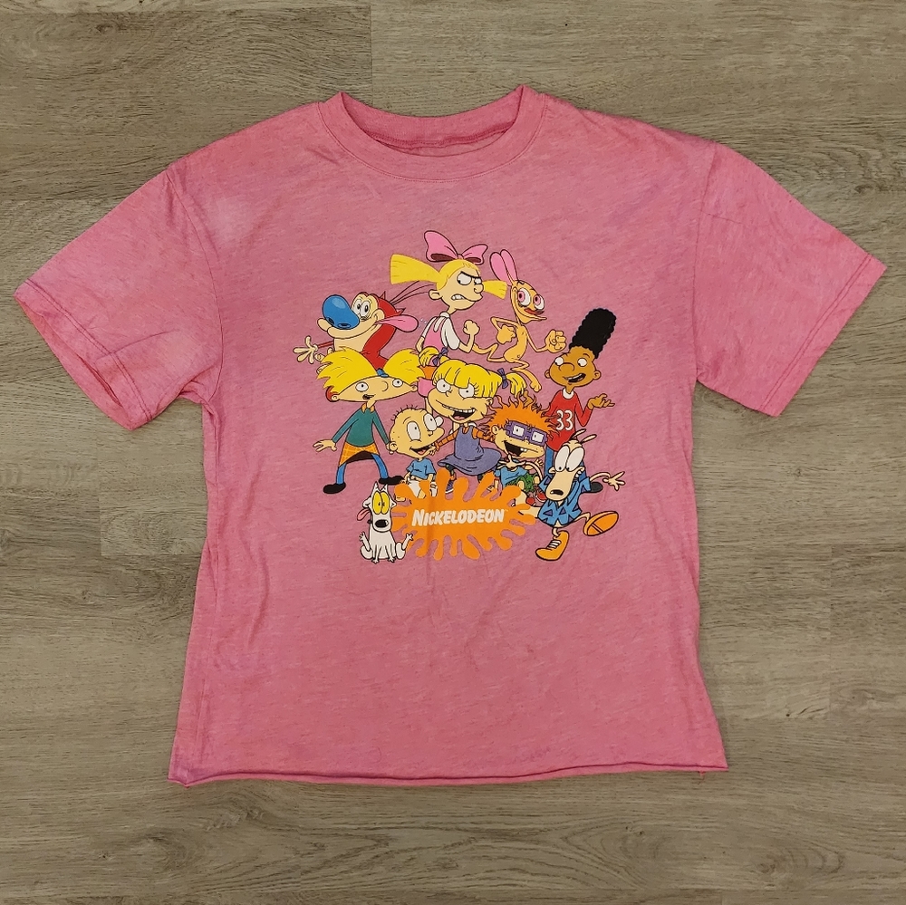Nickelodeon Junior's Multi Character Short Sleeve Pink Graphic T-Shirt X-Small